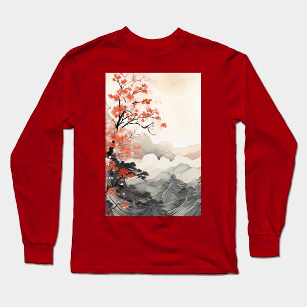 Misty japanese watercolor momiji Long Sleeve T-Shirt by etherElric